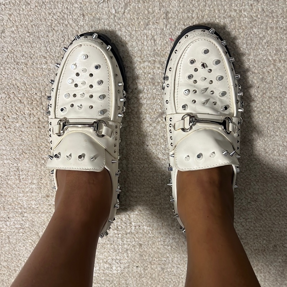 White Spiked loafers